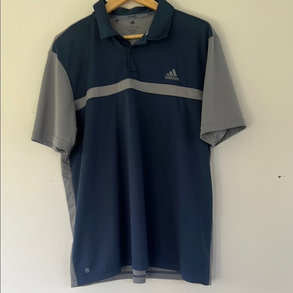 Adidas Navy and Light Gray Polo Shirt